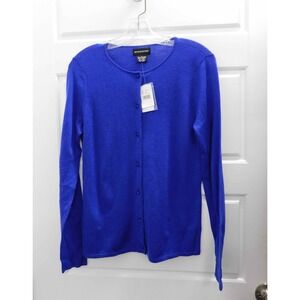 New Sutton Studio 100% Cashmere Royal Blue Button Down Cardigan Sweater‎ sz S